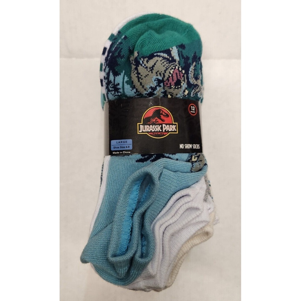 NWT‎ Jurassic Park 12-Pair No-Show Socks, Size L, Shoe Size 4-8